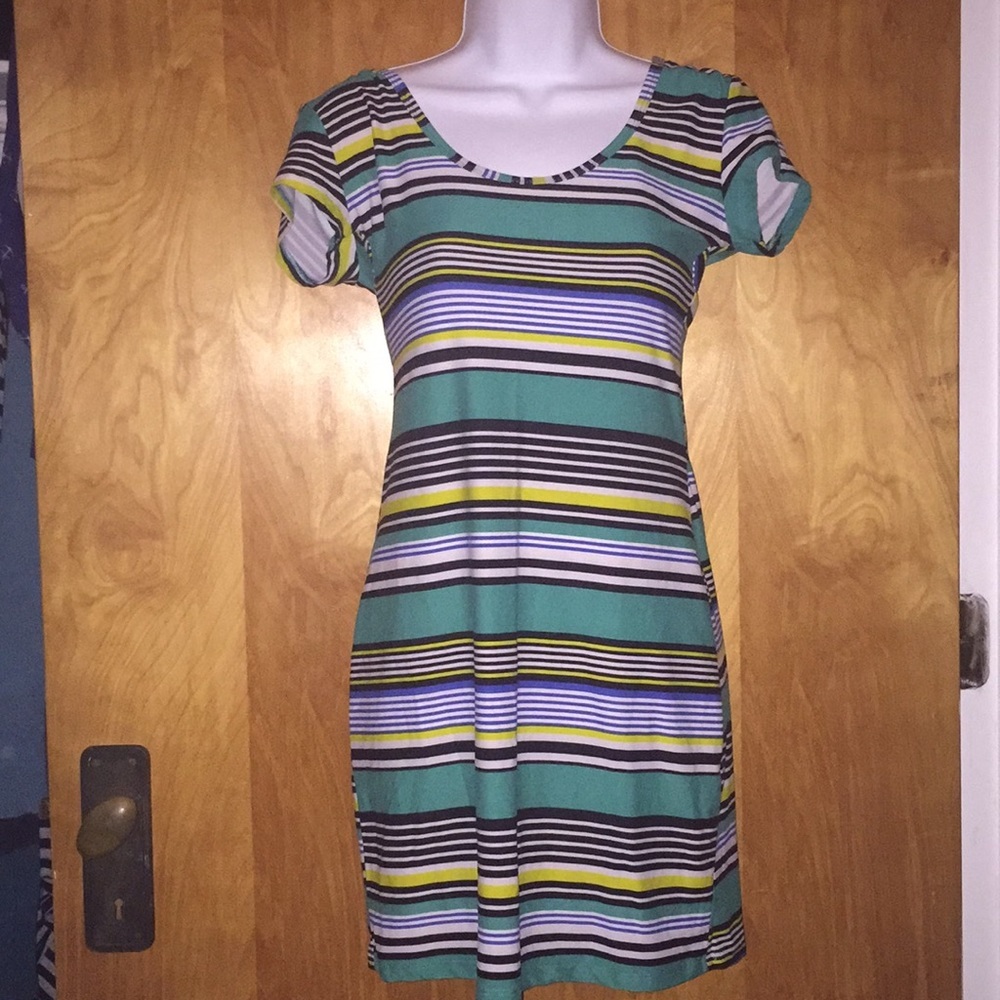 Derek Heart Green Striped Bodycon T-Shirt Dress Size Medium